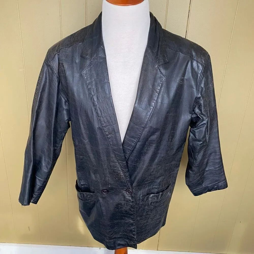 Fidelity Leather men 40 distressed vintage 1 button leather coat black